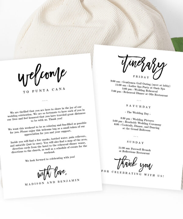 Wedding Welcome and Itinerary Card Brushed Charm #BCC