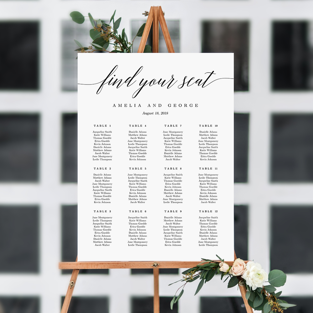 Wedding Seating Chart Poster Sign Template - Modern Script