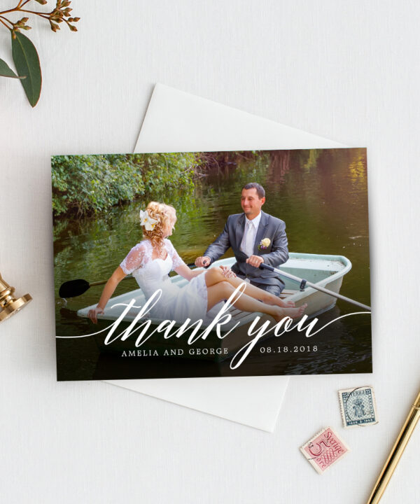 Modern Script Wedding Photo Thank You Cards