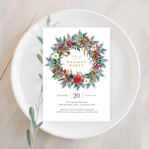 Festive Wreath Holiday Party Invitation #FWC - Image 2