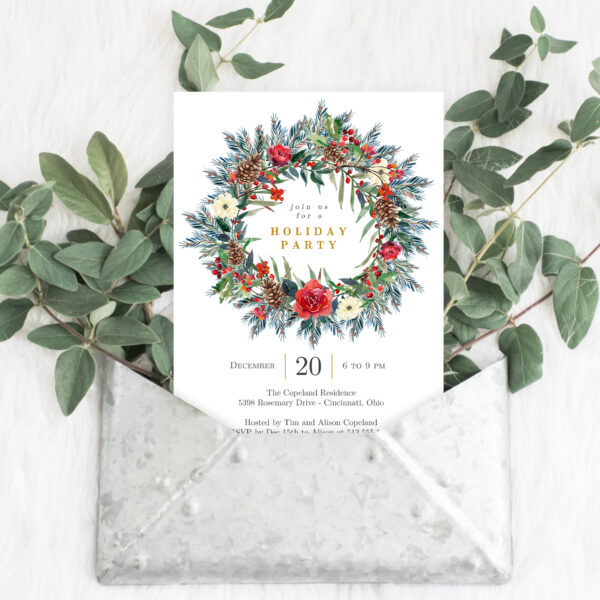 Festive Wreath Holiday Party Invitation #FWC