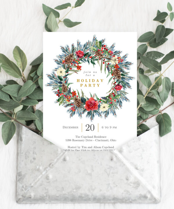Festive Wreath Holiday Party Invitation #FWC