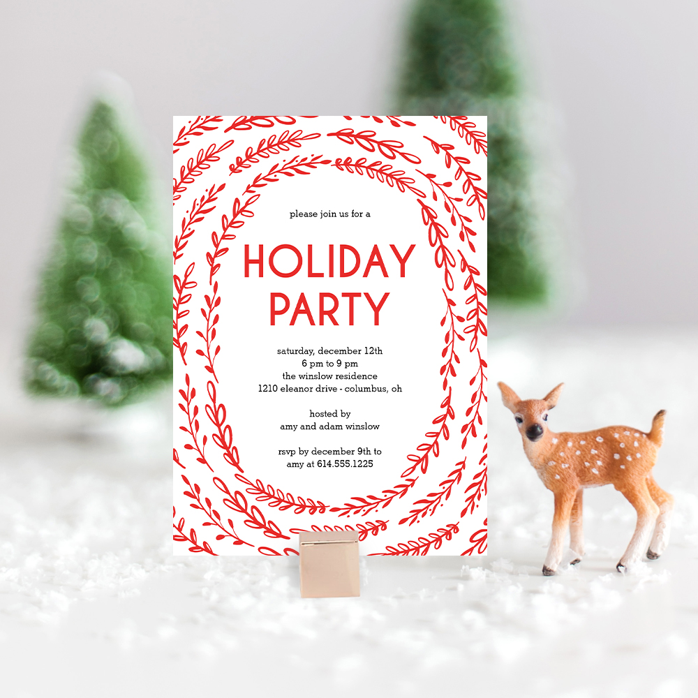 Framing Branches Modern Printable Holiday Party Invitations Editable Template