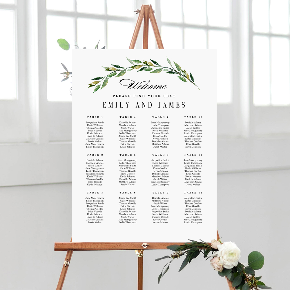 Green Foliage Wedding Seating Chart Templates Printable Seating Chart