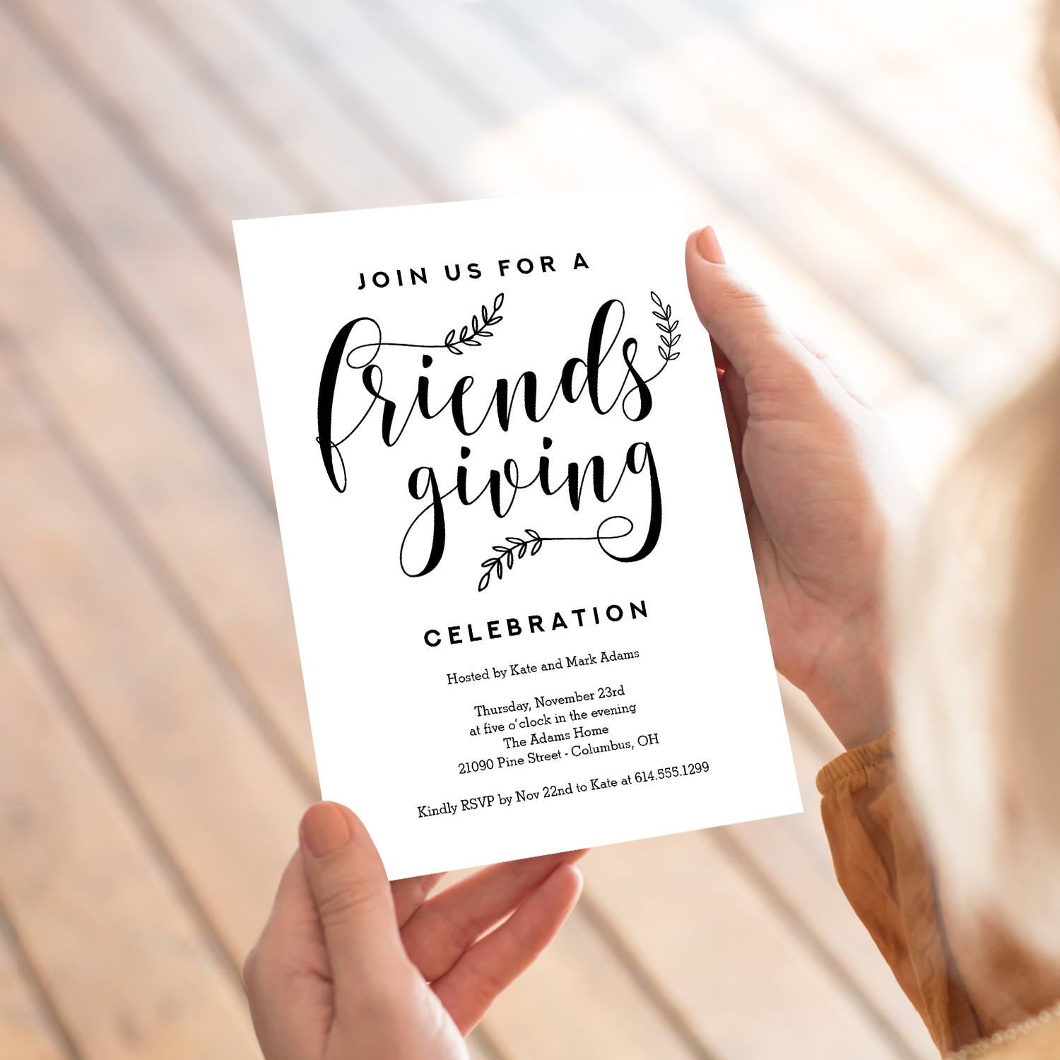 Printable Modern Friendsgiving Invitation Friendsgiving Party Invitation Template Rustic Elegance 
