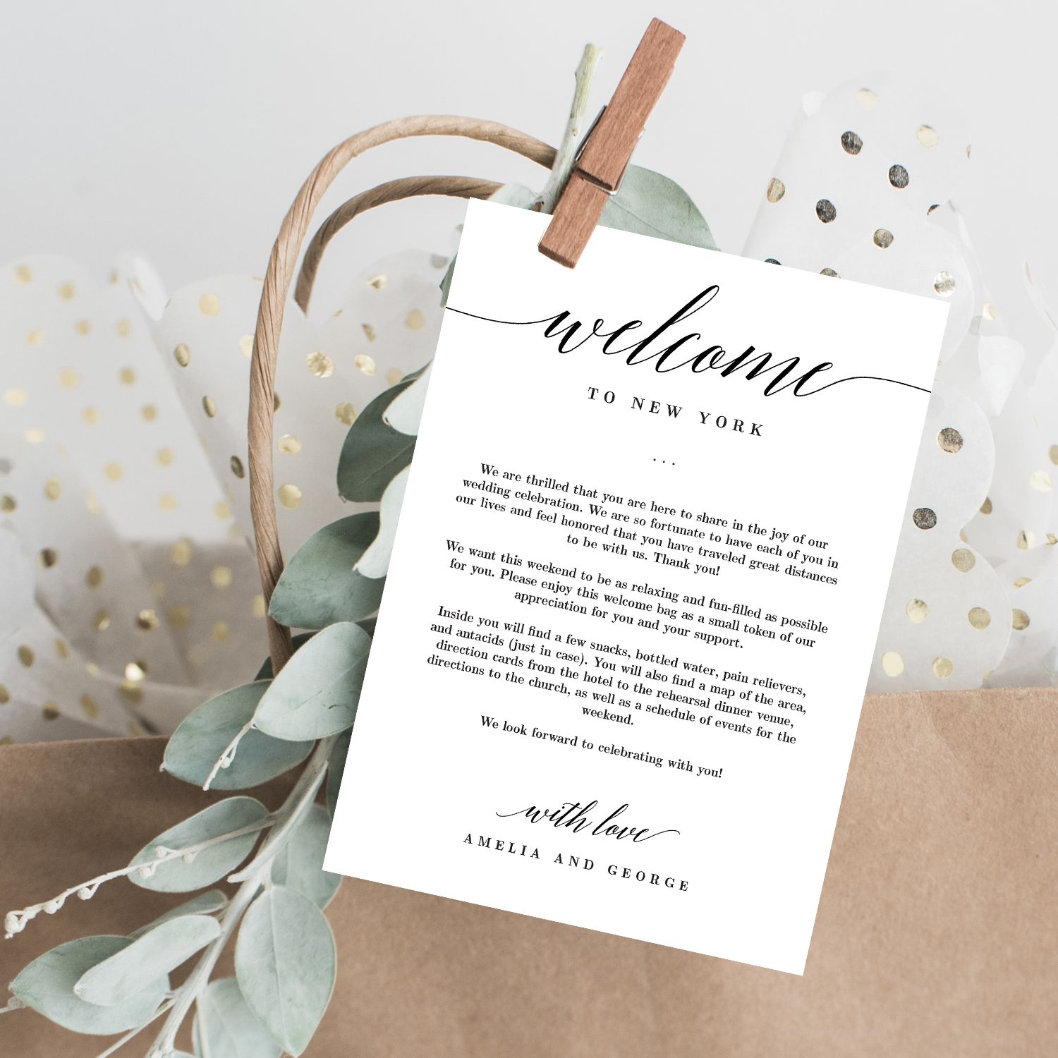 Printable Welcome Bag Card Wedding Welcome Cards and Wedding Itinerary Cards - Modern Script