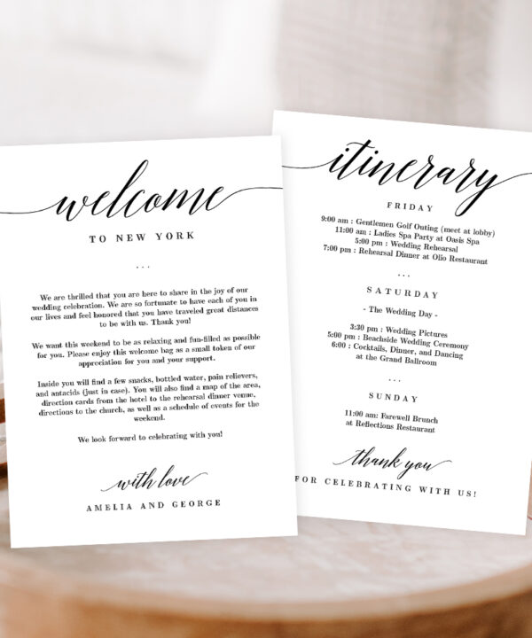 Wedding Welcome and Itinerary Card #MSC
