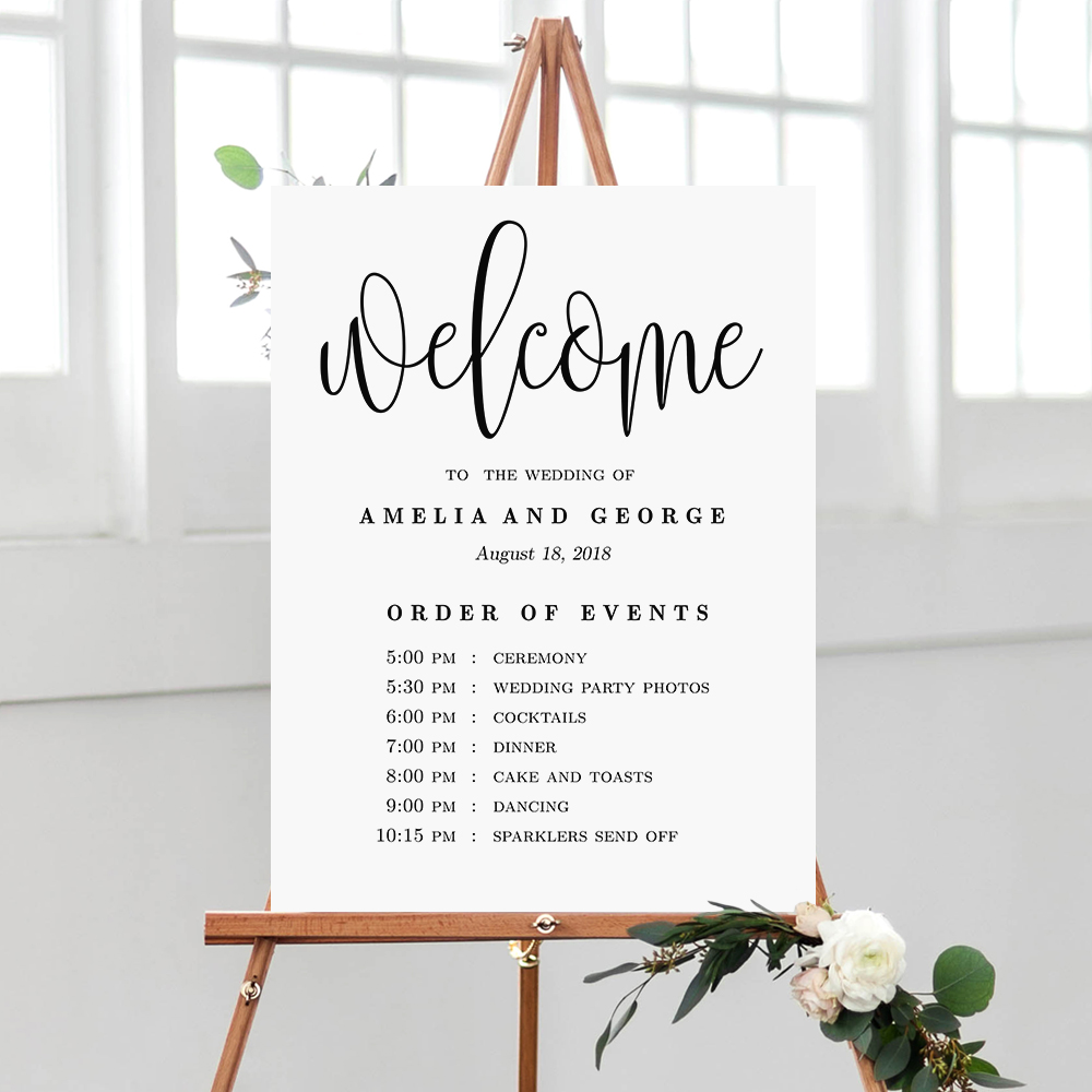Wedding Welcome Sign Order of Events Shuttle Services Lovely Calligraphy