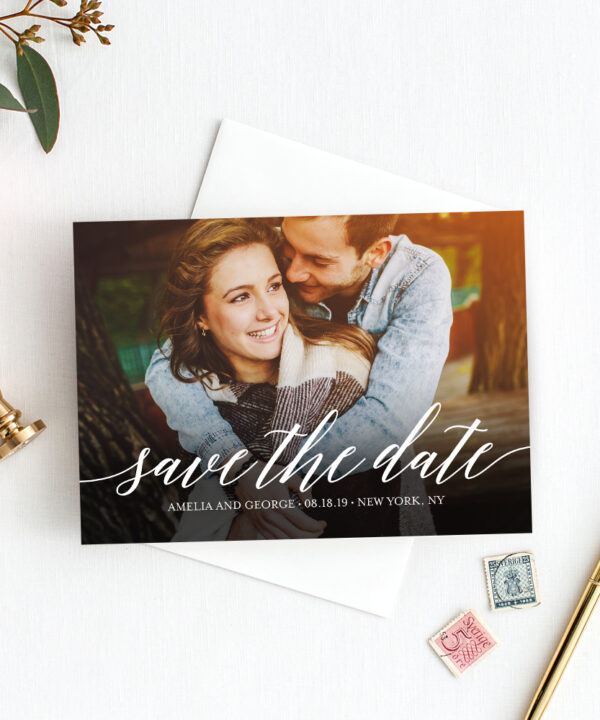Modern Script Photo Save The Date Card #MSC