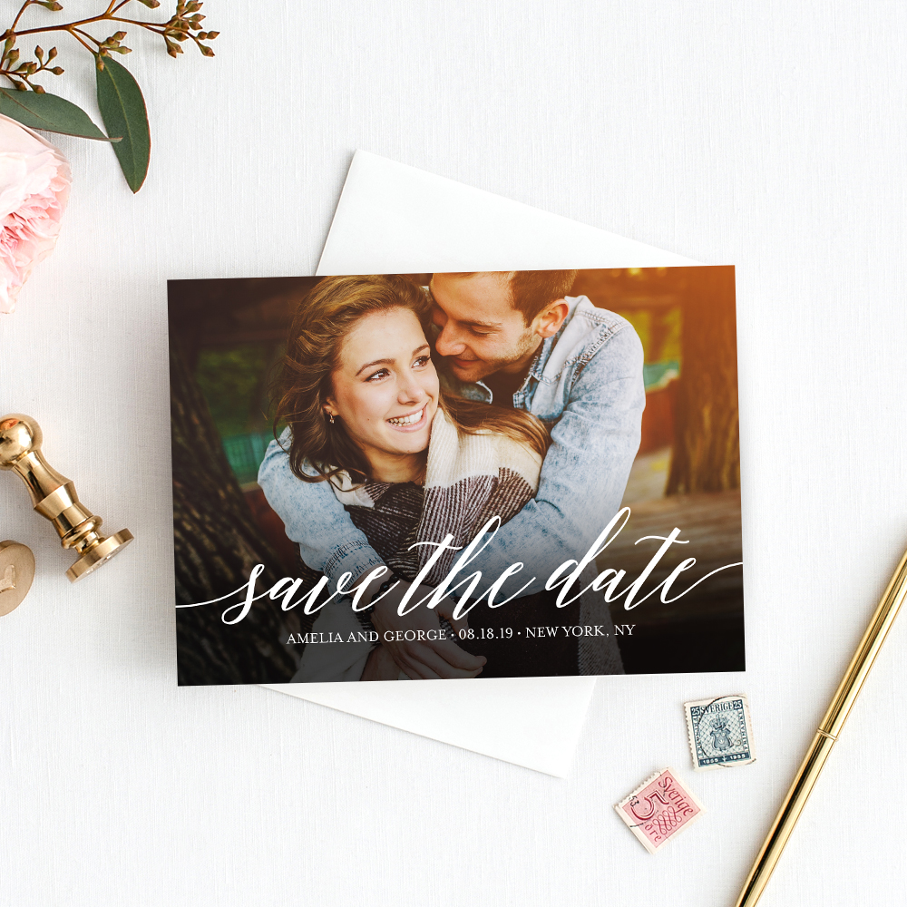 Modern Script Photo Save The Date Card #MSC
