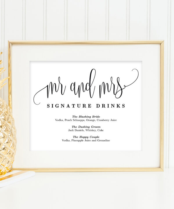 Mr and Mrs Signature Drinks Sign Lovely Calligraphy #LCC