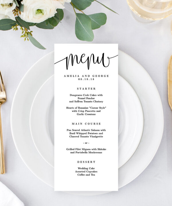 Lovely Calligraphy Menu Card #LCC