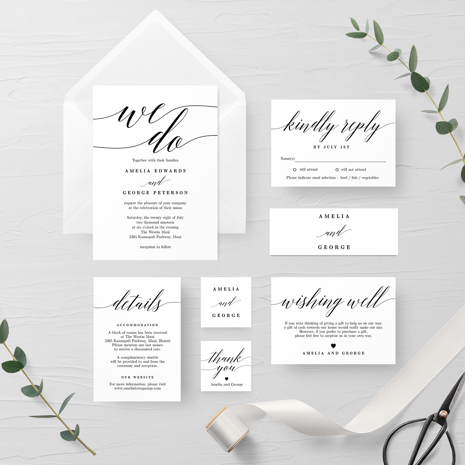 Modern Script Wedding Invitation Suite MSC Berry Berry Sweet