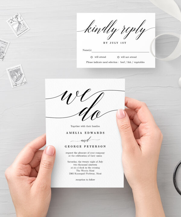 Modern Script Wedding Invitation and RSVP #MSC