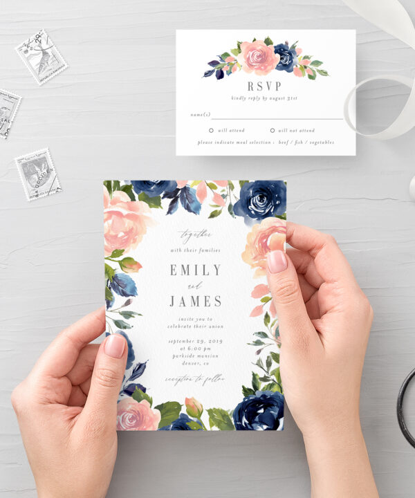 Navy Blush Wedding Invitation and RSVP #NBC