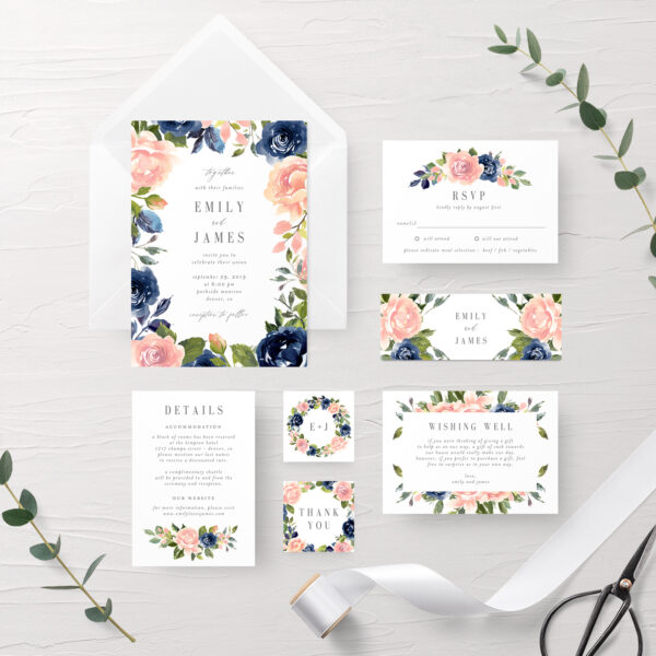 Navy Blush Wedding Invitation Suite #NBC