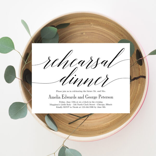 Modern Script Rehearsal Dinner Invitation #MSC
