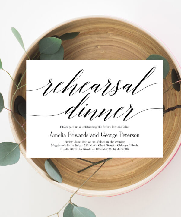 Modern Script Rehearsal Dinner Invitation #MSC