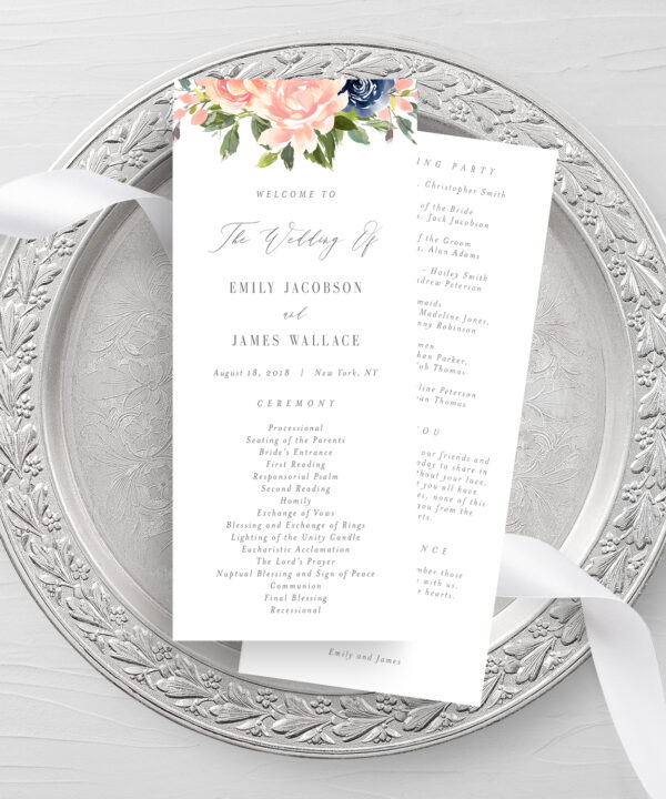 Navy Blush Wedding Program #NBC