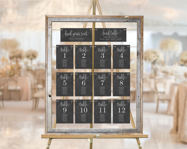 Table Seating Chart Cards Lovely Calligraphy #LCC Faux Chalkboard