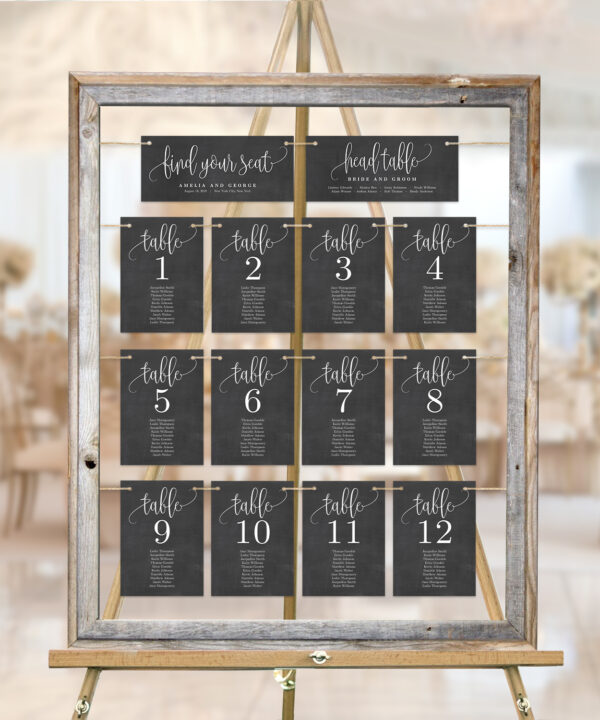 Table Seating Chart Cards Lovely Calligraphy #LCC Faux Chalkboard