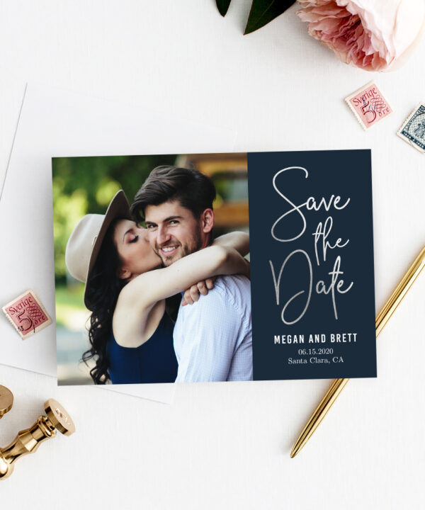 Chic Writing Save The Date Card Template Editable Background Color