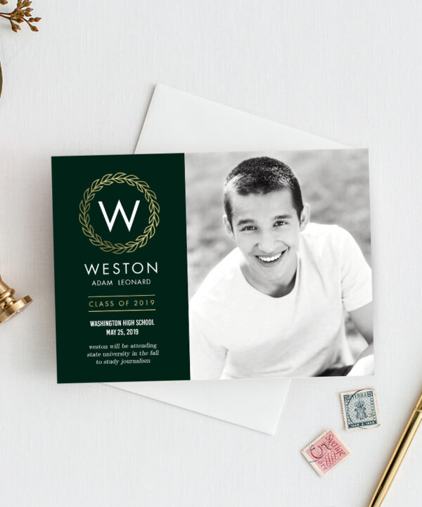 Classic Wreath Graduation Invitation Template Editable Color