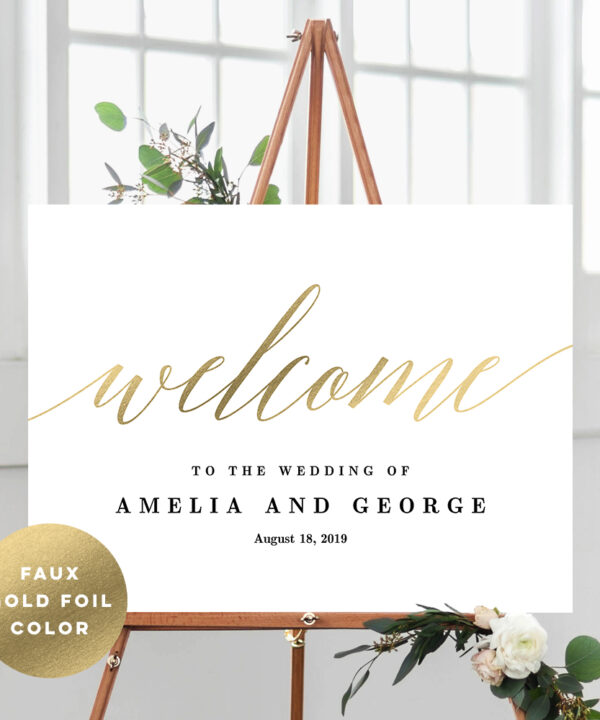 Modern Script Wedding Welcome Sign #MSG Faux Gold Foil