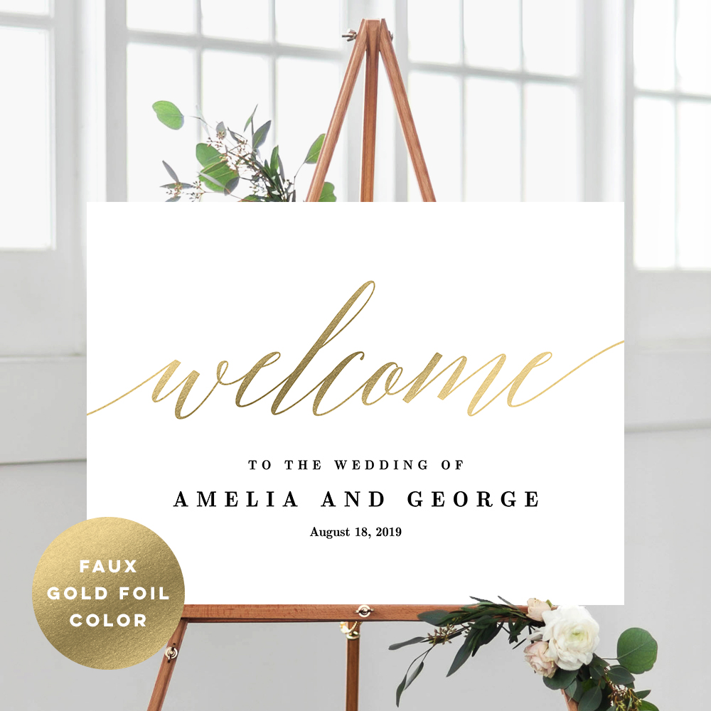 Modern Script Wedding Welcome Sign #MSG Faux Gold Foil