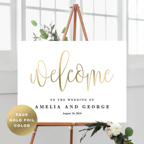 Lovely Calligraphy Wedding Welcome Sign #LCG Faux Gold Foil