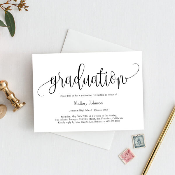 Lovely Calligraphy Graduation Invitation #LCC Editable Color - Berry ...