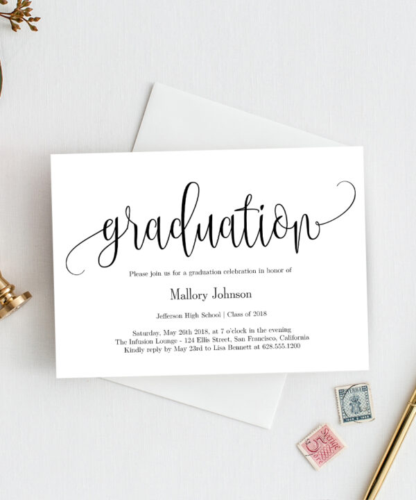 Lovely Calligraphy Graduation Invitation #LCC Editable Color