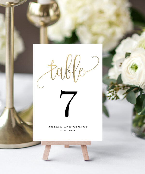 Lovely Calligraphy Table Number Cards #LCG Faux Gold Foil