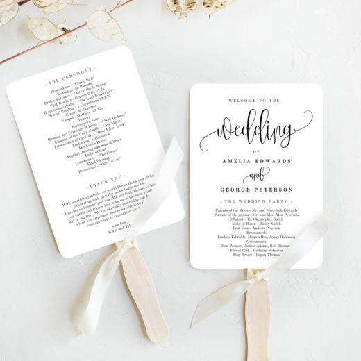 Lovely Calligraphy Wedding Program Fan Template #lcc - Berry Berry Sweet