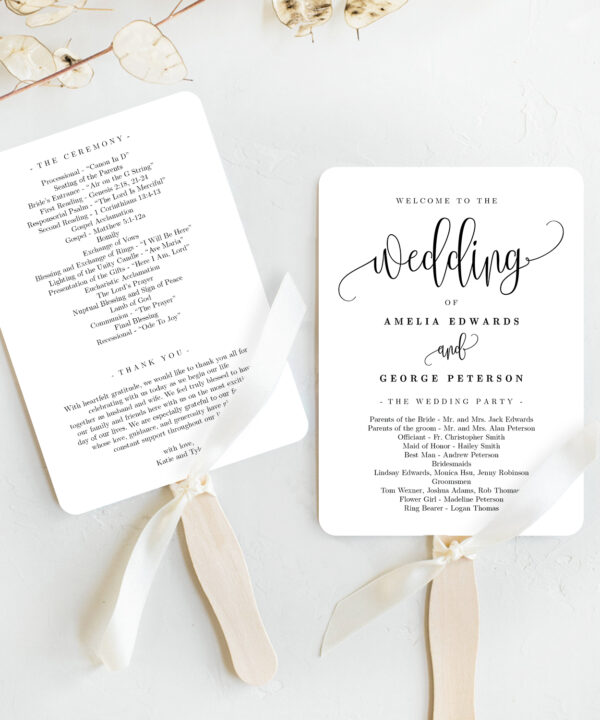 Lovely Calligraphy Wedding Program Fan Template #LCC