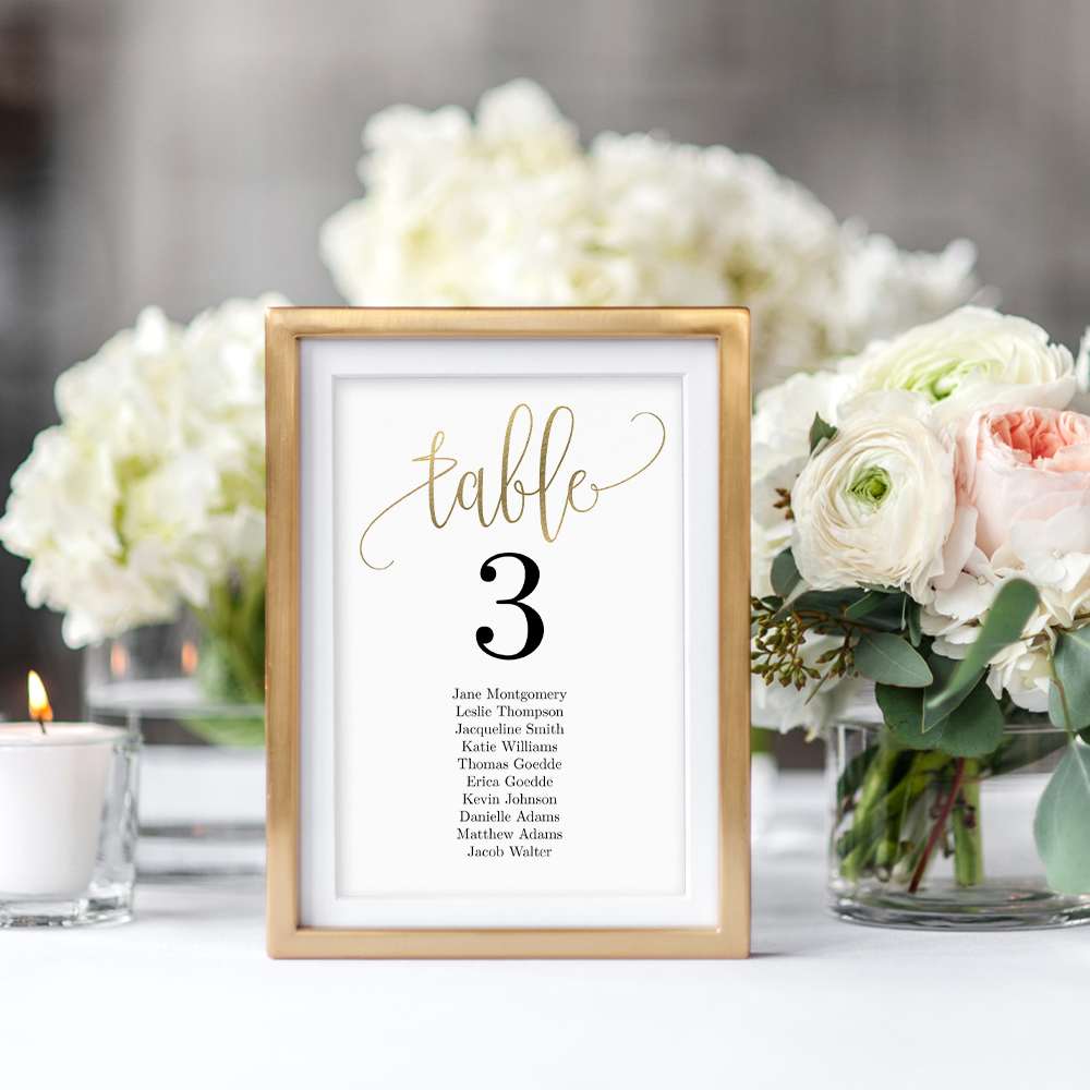 Lovely Calligraphy Printable Wedding Table Number Card Template Faux Gold Foil