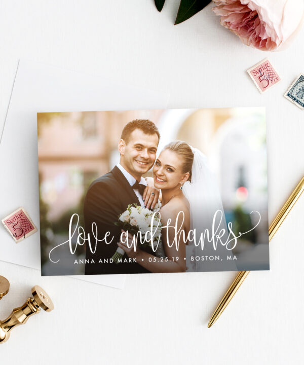 Lovely Calligraphy Wedding Photo Thank You Cards #LCC
