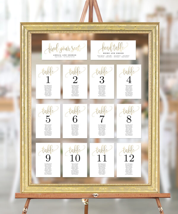 Table Seating Chart Cards Lovely Calligraphy #LCG Faux Gold Foil