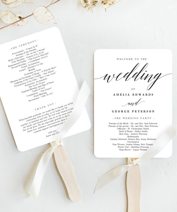 Modern Script Wedding Program Fan Template #MSC