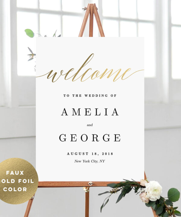 Modern Script Wedding Welcome Sign #MSG Faux Gold Foil