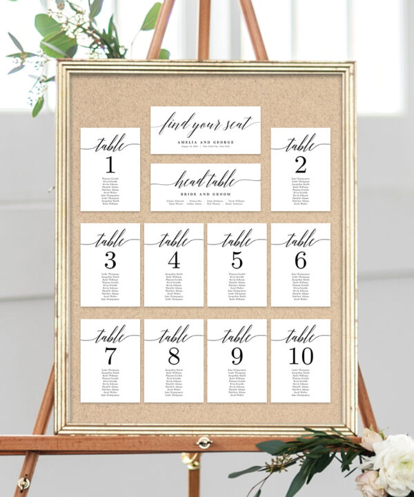 Table Seating Chart Cards Modern Script #MSC
