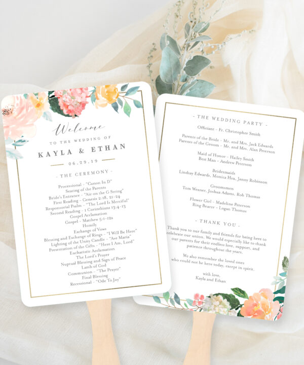 Blush Floral Wedding Program Fan Template #BFC