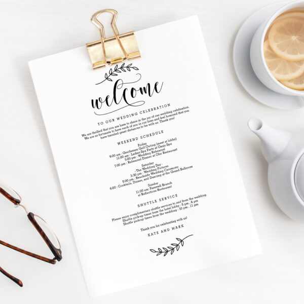 Rustic Elegance Wedding Welcome Letter and Itinerary #REC