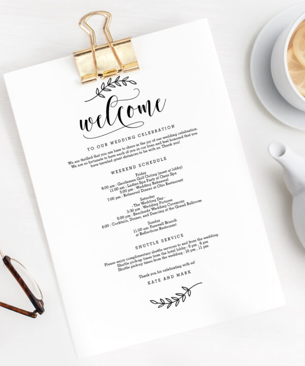 Rustic Elegance Wedding Welcome Letter and Itinerary #REC