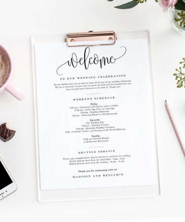 Lovely Calligraphy Wedding Welcome Letter and Itinerary #LCC