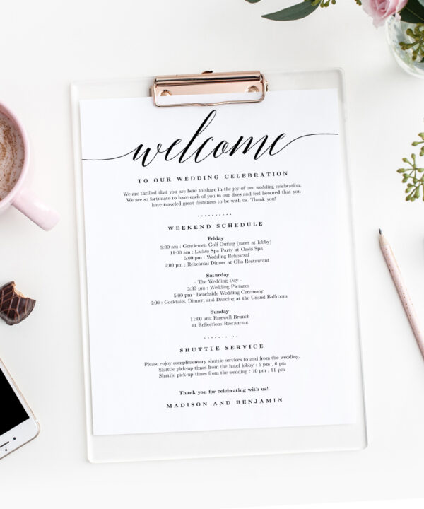 Modern Script Wedding Welcome Letter and Itinerary #MSC