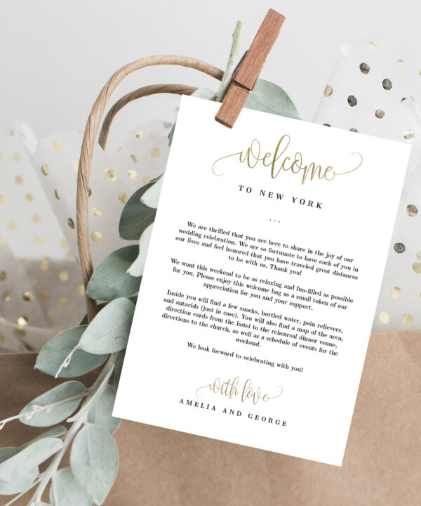 Wedding Welcome and Itinerary Card #LCG Faux Gold Foil