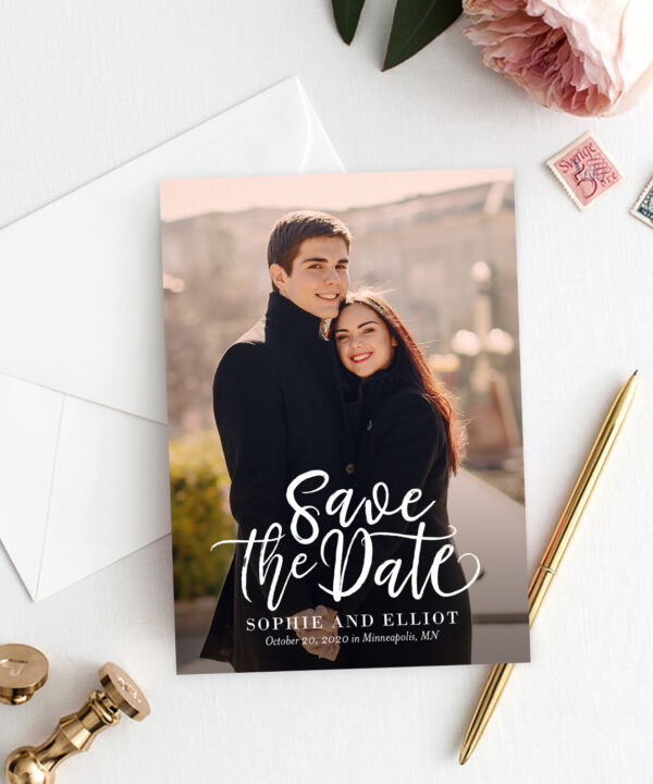 Quirky Script Save The Date Card Template Editable Color