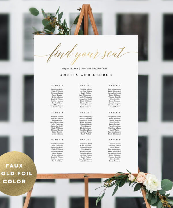 Seating Chart Modern Script #MSG Faux Gold Foil