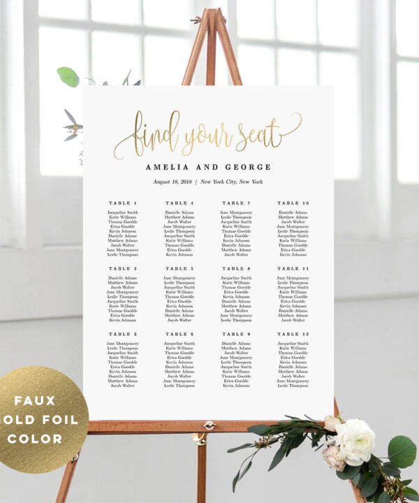 Seating Chart Lovely Calligraphy #LCG Faux Gold Foil